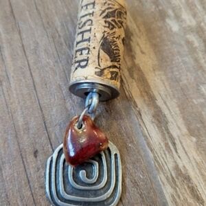 Fisher King Winery Handcrafted Cork Pendant Long Beaded Chain Necklace